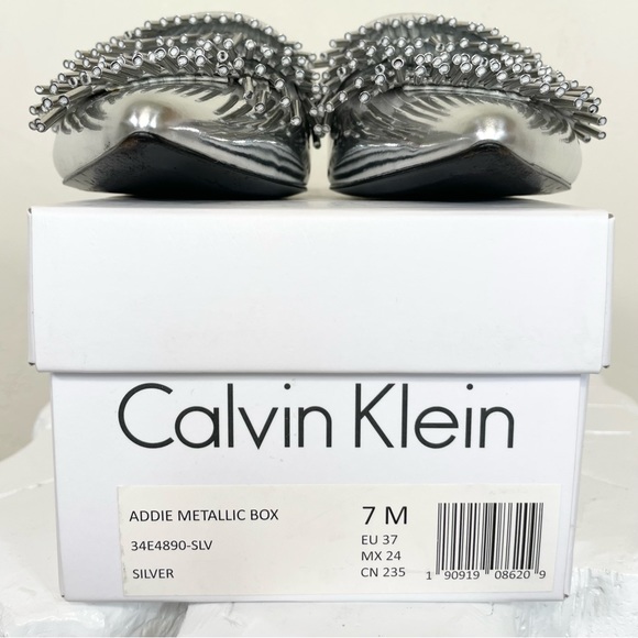 Calvin Klein Addie Metallic Silver Fringe Mule Slide - Picture 12 of 15